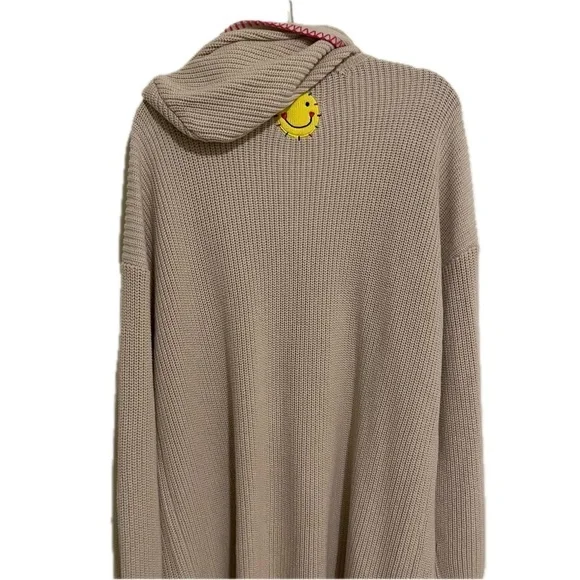 NWT Kerri Rosenthal Long Open Front Cream Cardigan Smiley Face XL - Picture 5 of 15